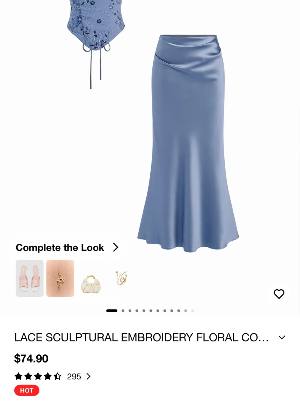 Cider Satin Corset & Bias Midi Skirt Set in Dusty Blue - Picture 2 of 3